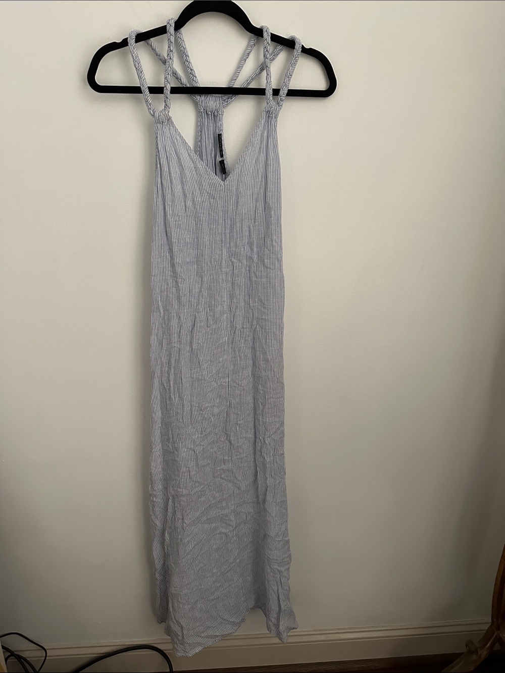 Tahari Blue and White Striped Sundress with Braided Straps